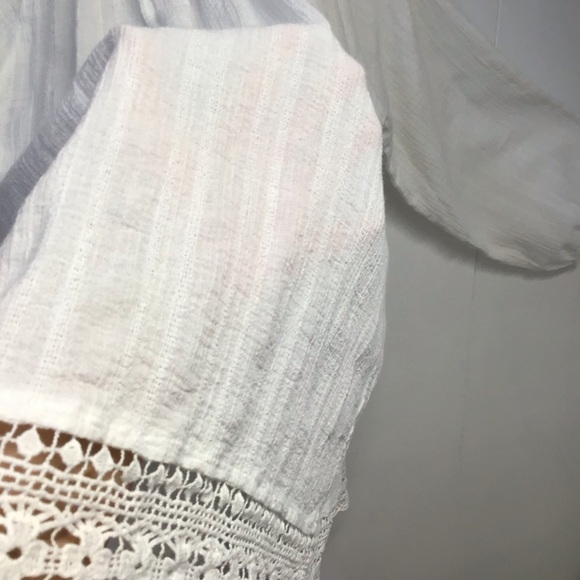 Billabong boho white cotton blouse peasant blouse with long sleeves crochet trim - Picture 5 of 16